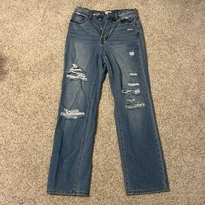 High-rise ripped jeans; size 3